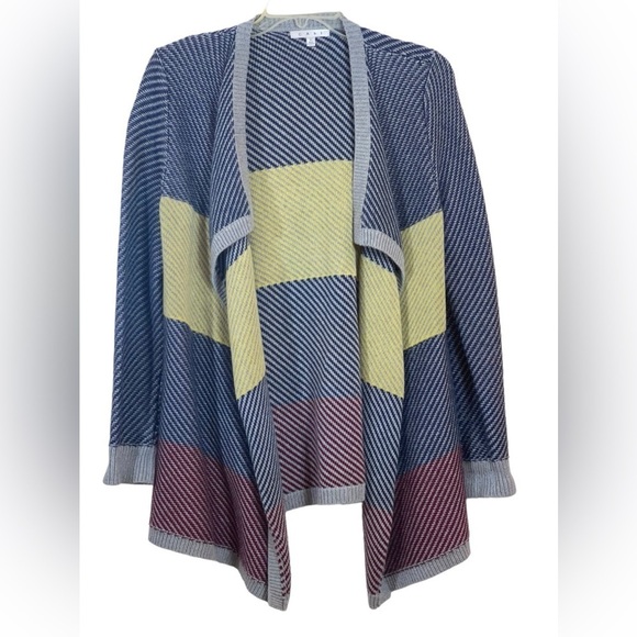 Cabi chunky knit blanket open waterfall cardigan. Size large GUC color block - Picture 3 of 7